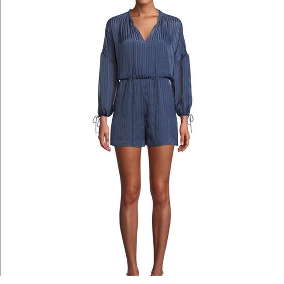 Alice + Olivia Ruffled Silk-Blend Romper, Blue - Picture 3 of 13